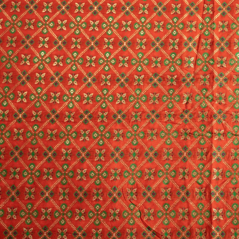Orange With Golden Floral Brocade Fabric Trade UNO