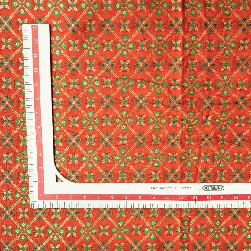 Orange With Golden Floral Brocade Fabric Trade UNO