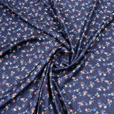 Blue Floral Print Viscose Fabric Plain Weave 44 Inches