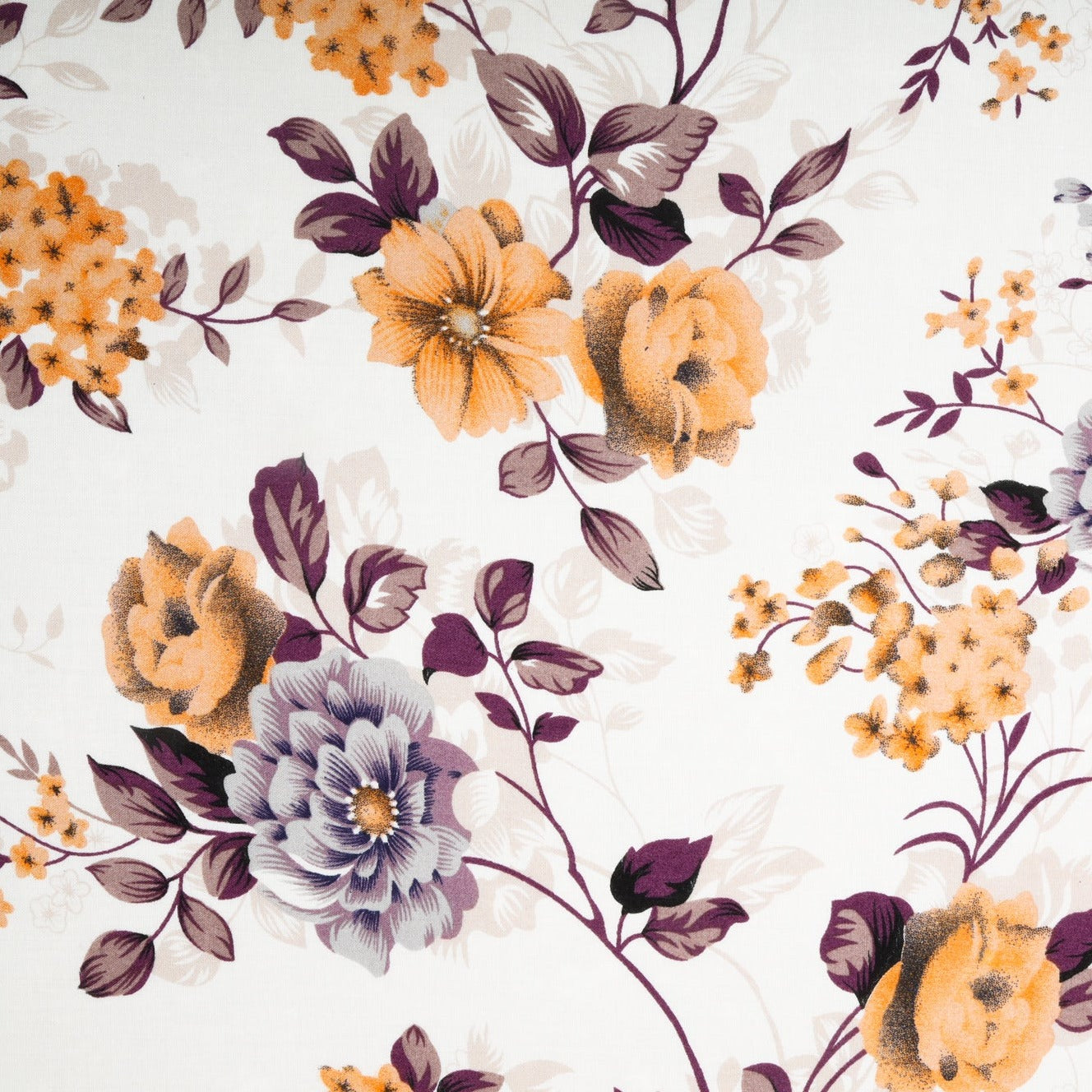 White Orange Ditsy Floral Print Rayon Fabric Online India