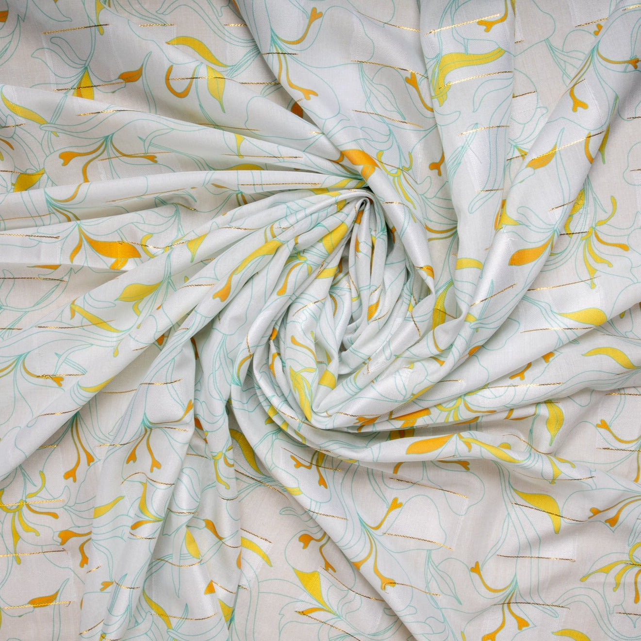 White Floral Digital Print Poly Crepe Fabric Trade UNO