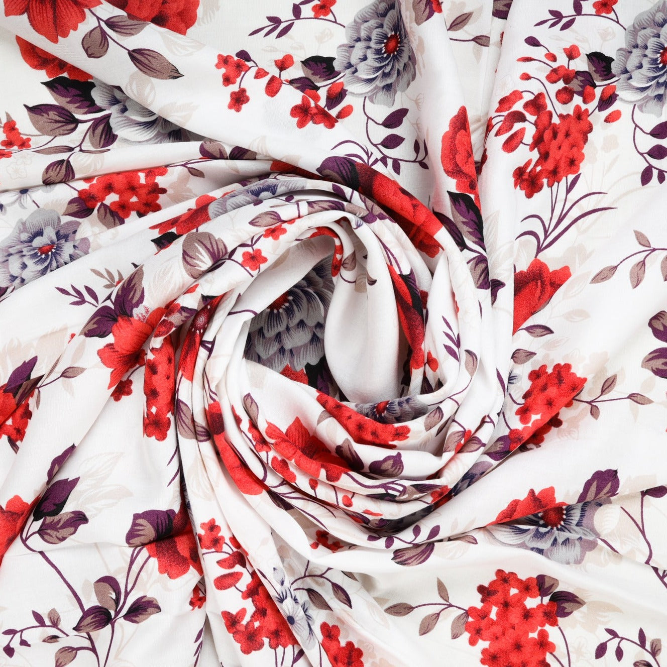 Buy White Red Floral Print Rayon Fabric Online