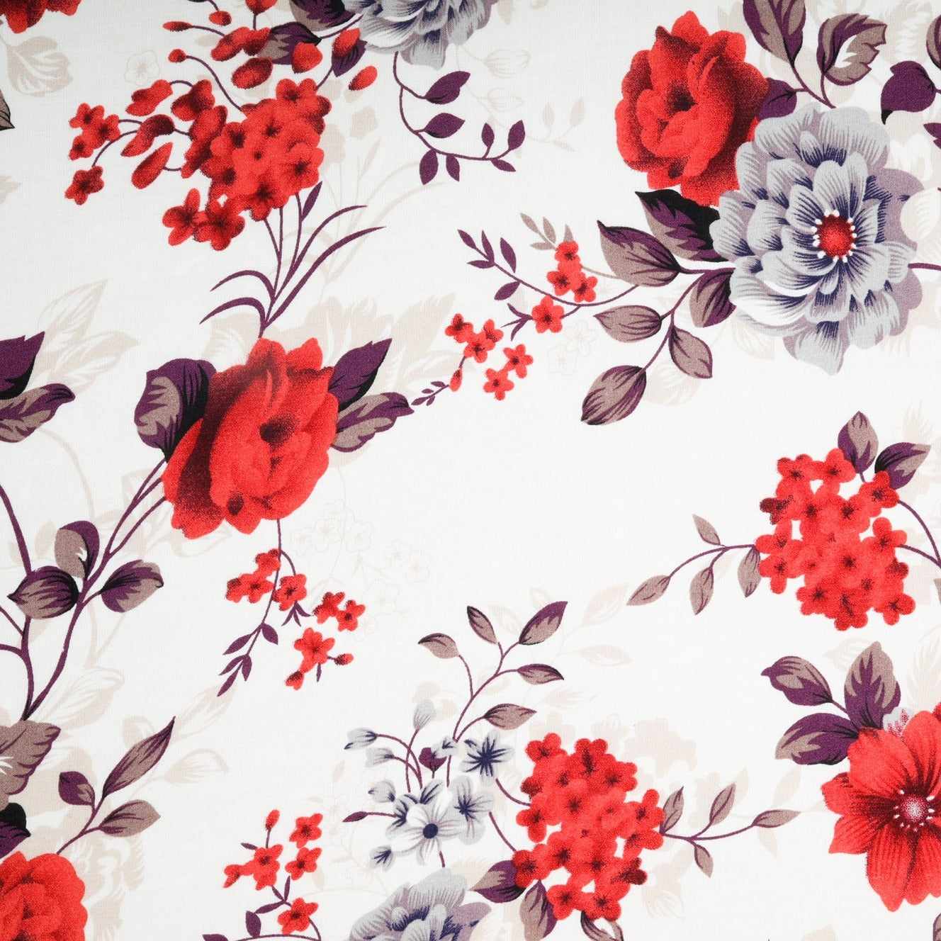 Buy White & Red Floral Print Rayon Fabric Online India