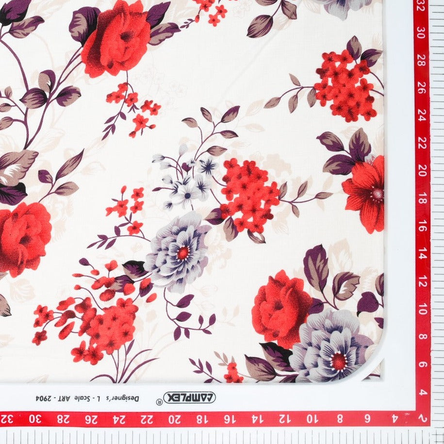 Buy White Floral Print Rayon Fabric India
