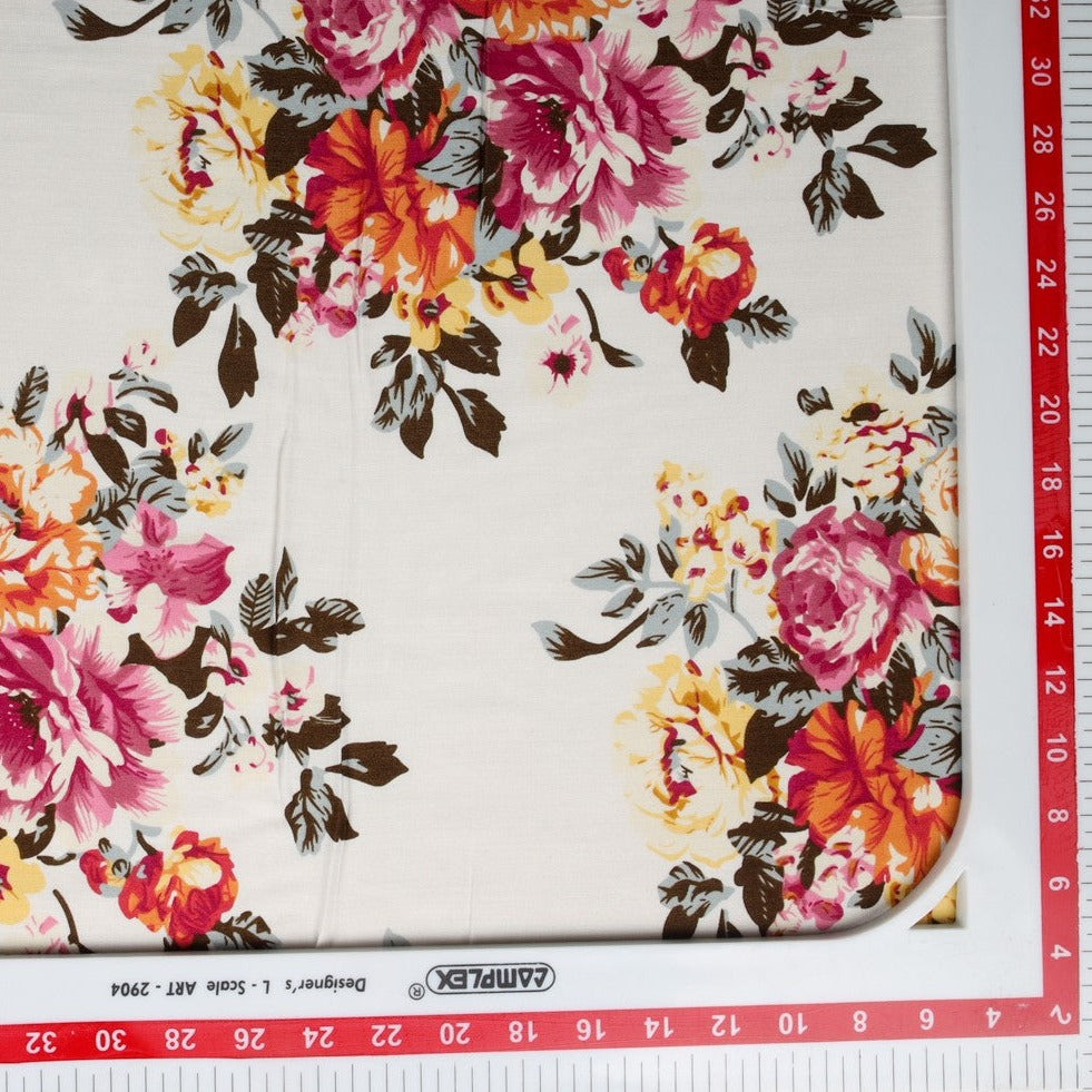 Buy White Floral Print Rayon Fabric Online India