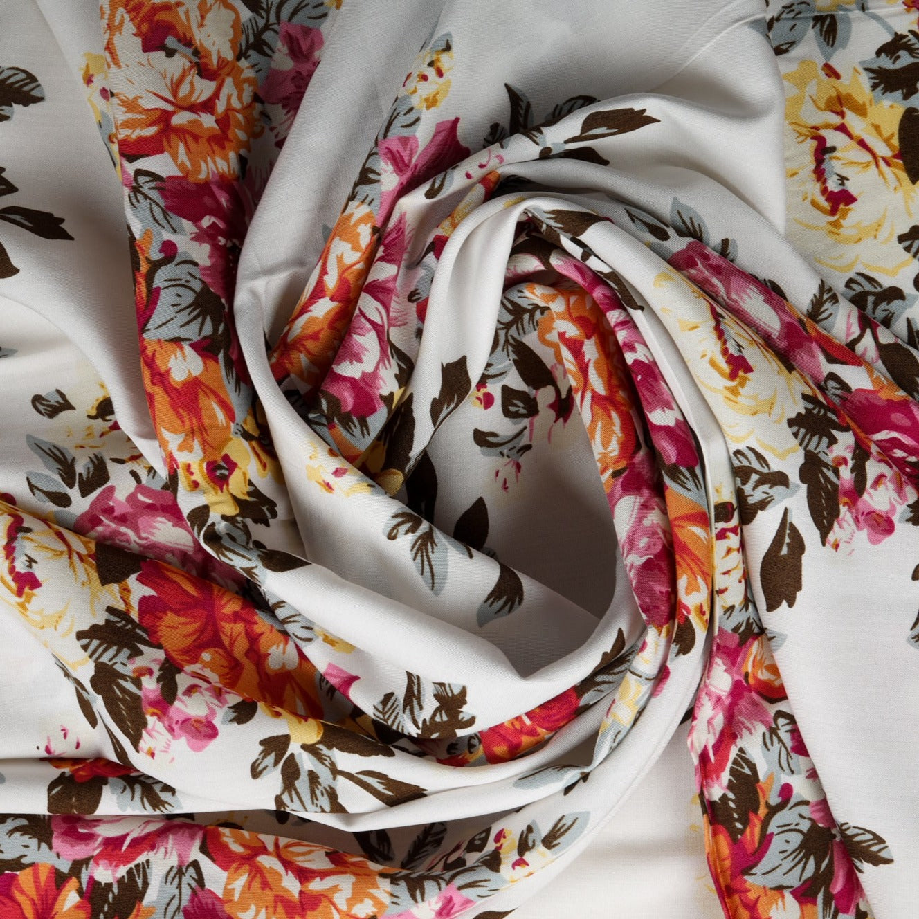 Buy White Colorful Floral Print Rayon Fabric