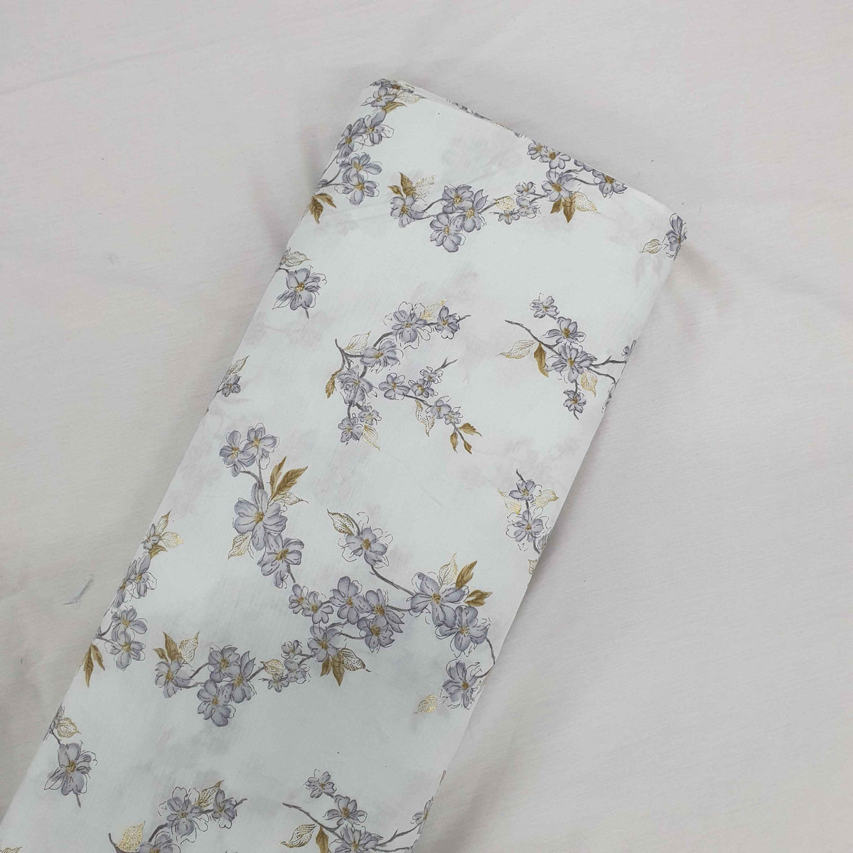 White Floral With Foil Print Rayon Fabric
