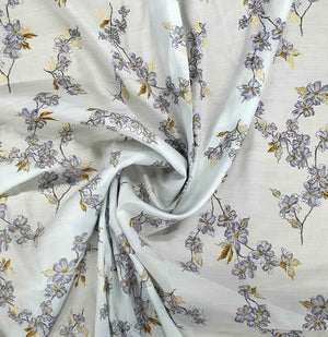 White Floral With Foil Print Rayon Fabric
