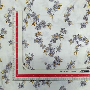 White Floral With Foil Print Rayon Fabric