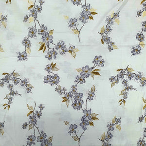 White Floral With Foil Print Rayon Fabric