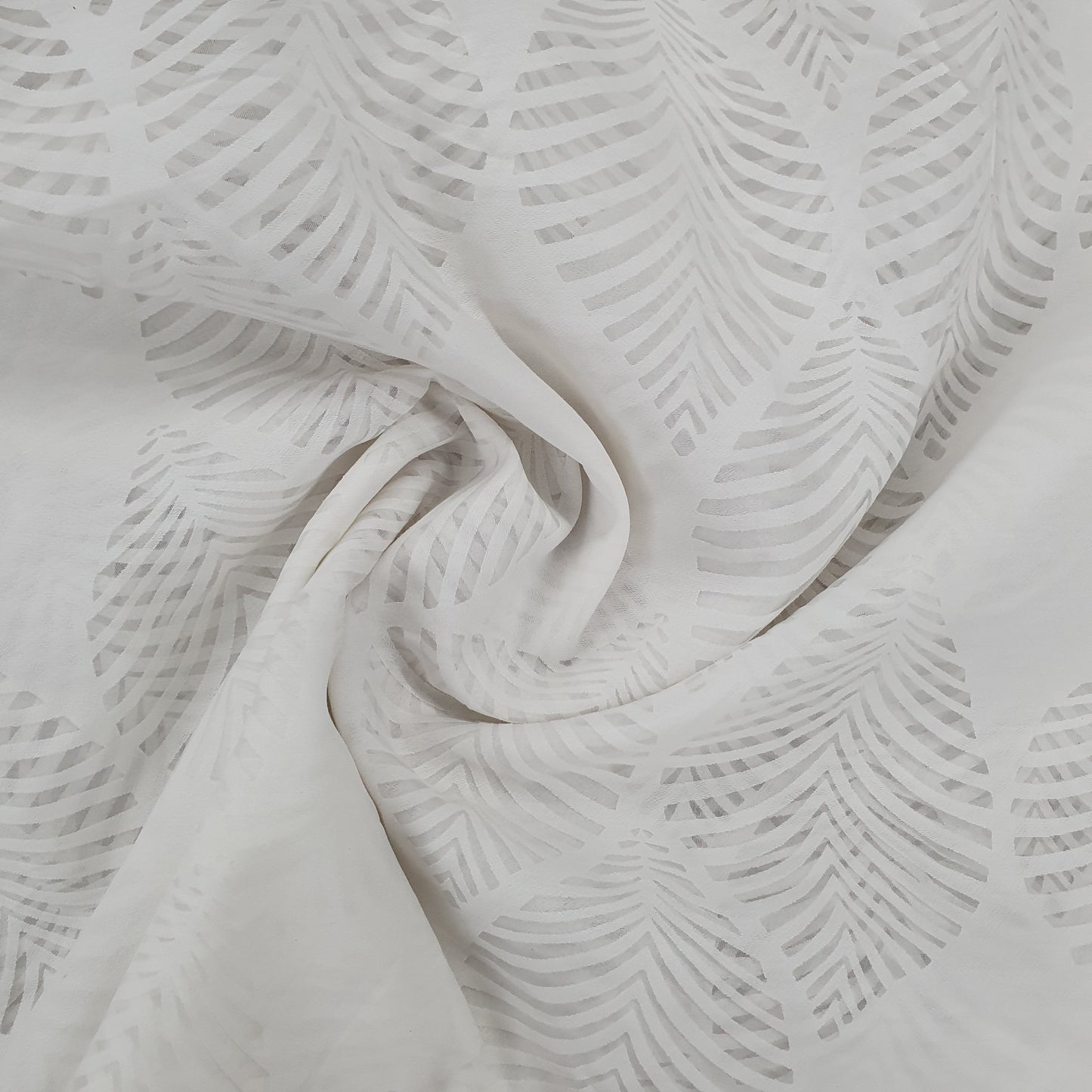 White Leaf Print organza Fabric Trade UNO