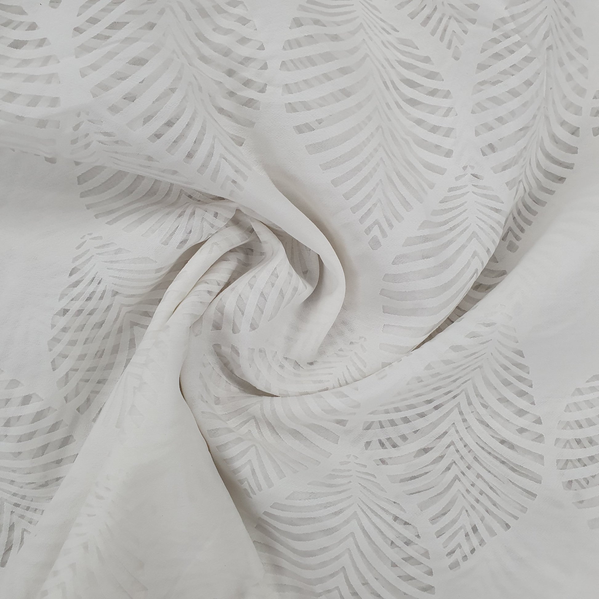 White Leaf Print organza Fabric Trade UNO