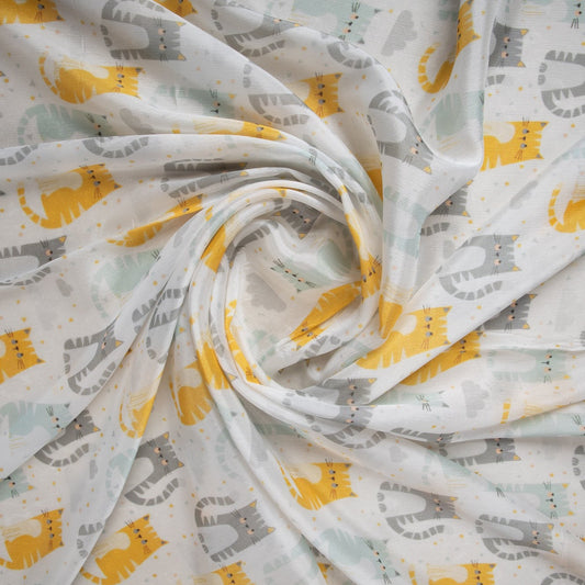 White Quirky Print Chinnon Chiffon Fabric Trade UNO