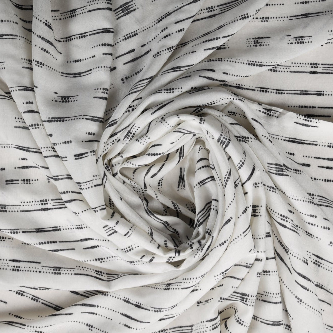 White With Black Digital Print Rayon Fabric Trade UNO