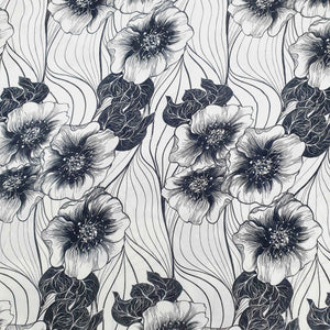 White Black Floral Print Semi Viscose Fabric