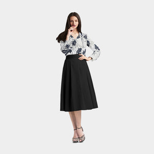 White & Black Floral Print Poly Viscose Fabric Trade UNO