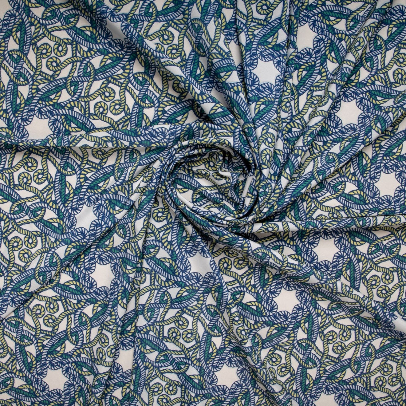 White & Blue Rope Print Crepe Fabric Trade UNO