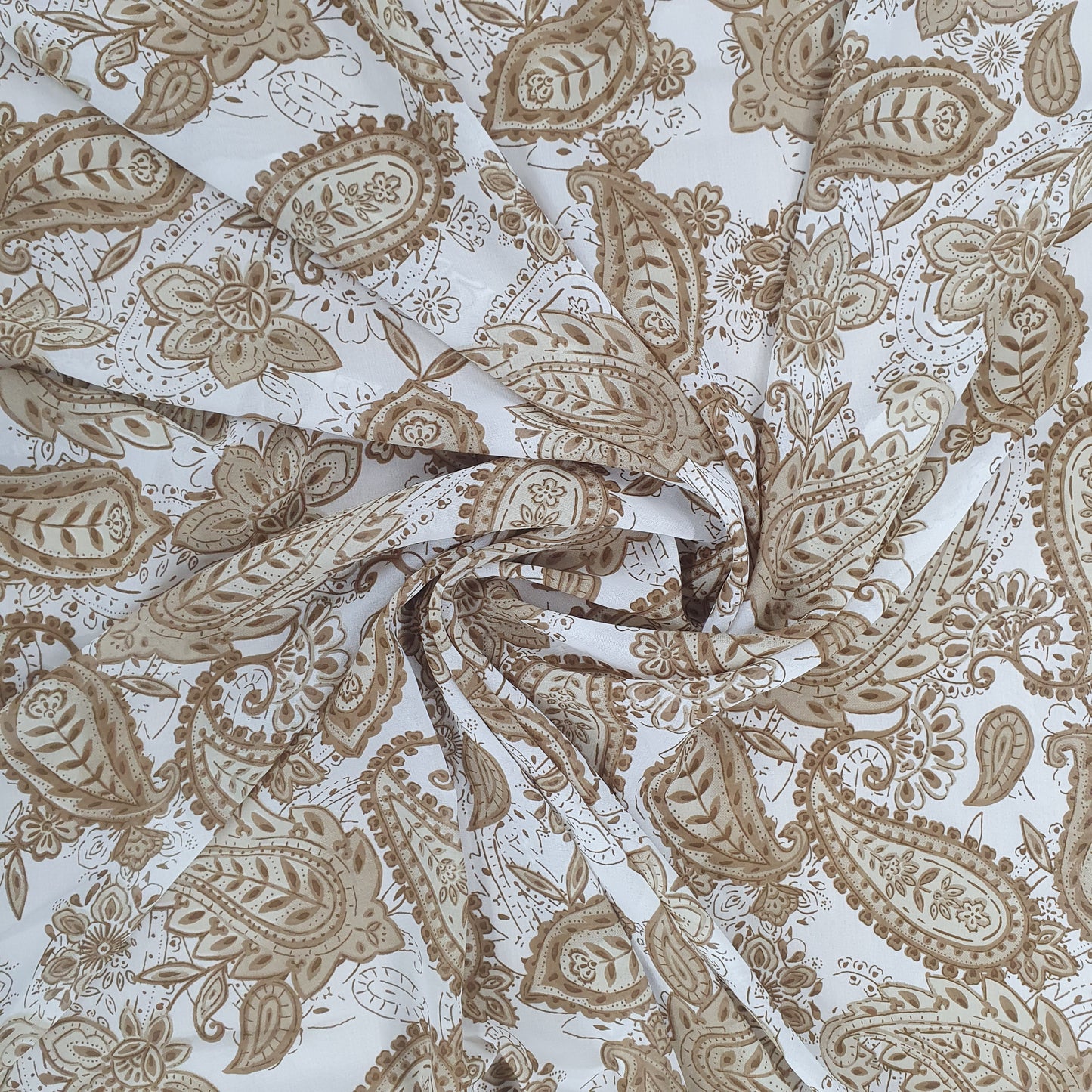 White & Brown Paisley Print Georgette Fabric Trade UNO