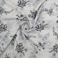 White & Grey Floral With Foil Print Cotton Slub Fabric Trade UNO