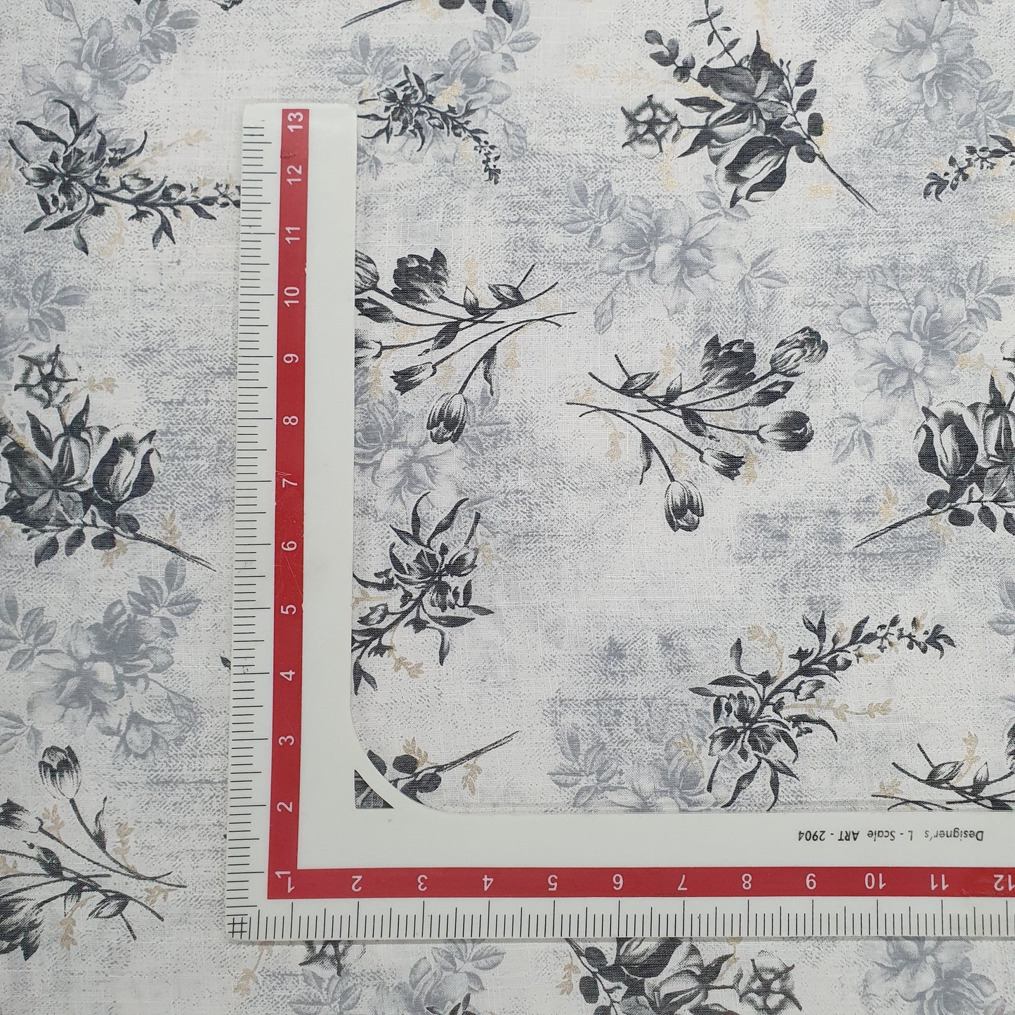 White & Grey Floral With Foil Print Cotton Slub Fabric Trade UNO