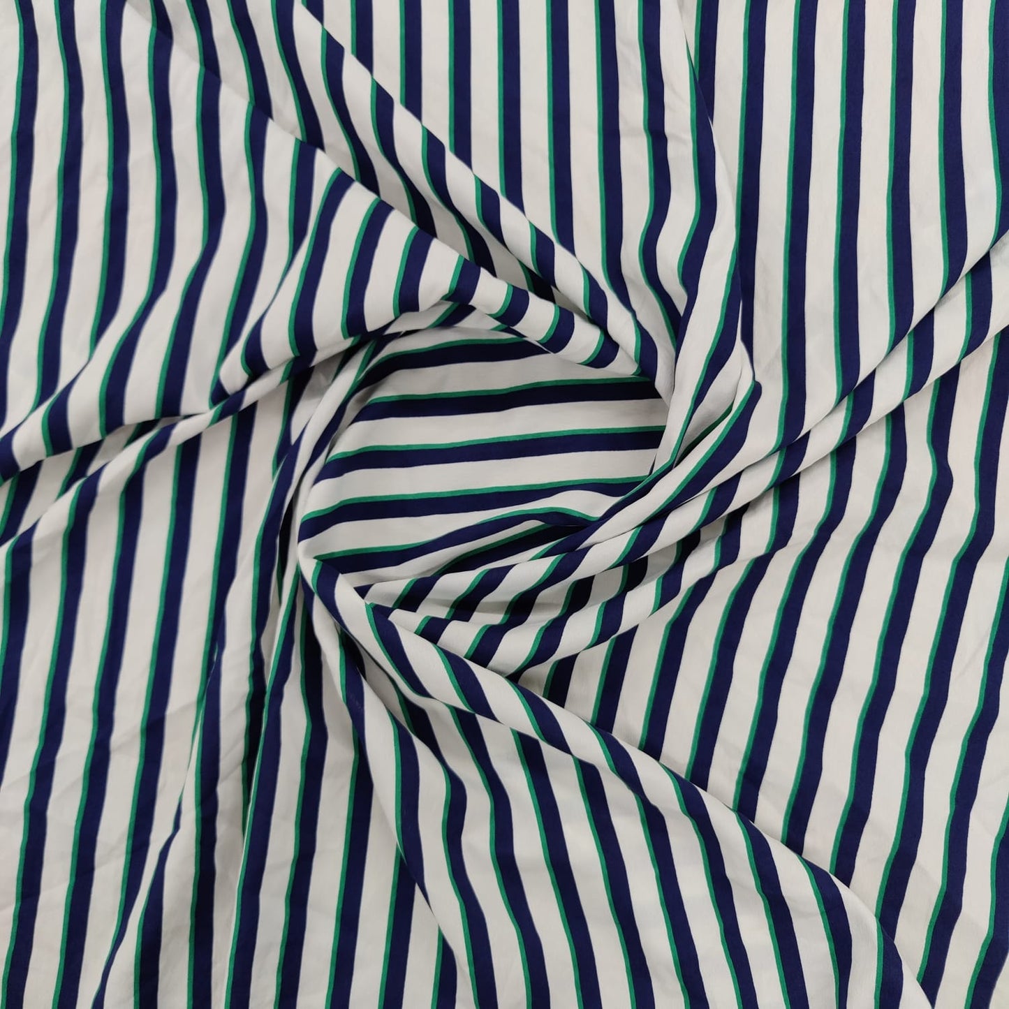 White & Navy Blue Stripe Crepe Fabric