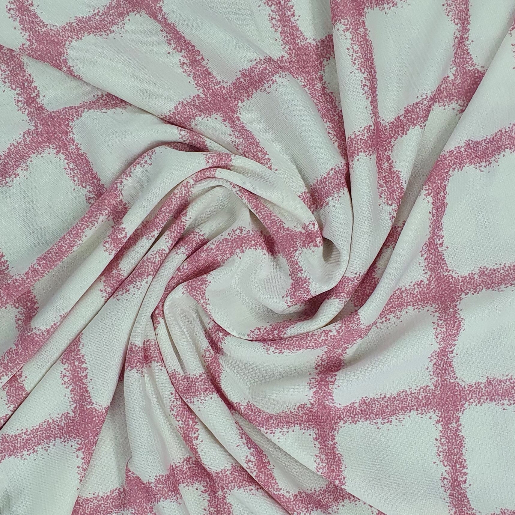 White & Pink Check Print Knitted Lycra Fabric Trade UNO