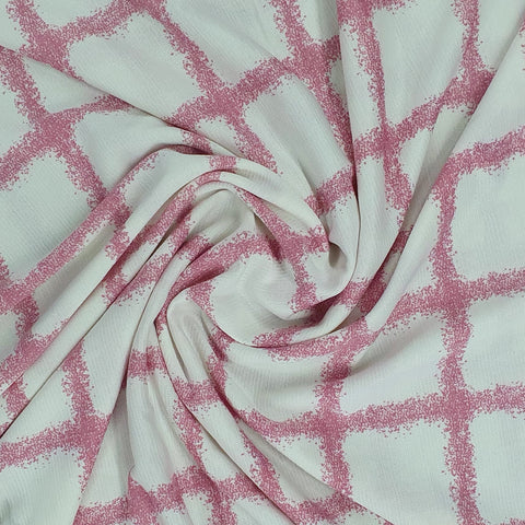 White & Pink Check Print Knitted Lycra Fabric Trade UNO