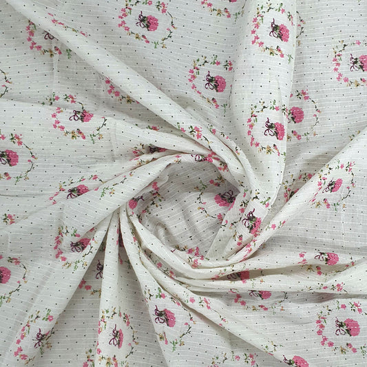 White & Pink Floral Print With Kantha Cotton Fabric Trade UNO