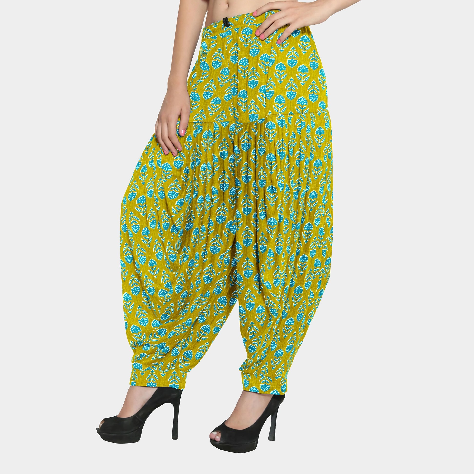Yellow Floral With Hand Block Print Cotton Fabric Trade UNO