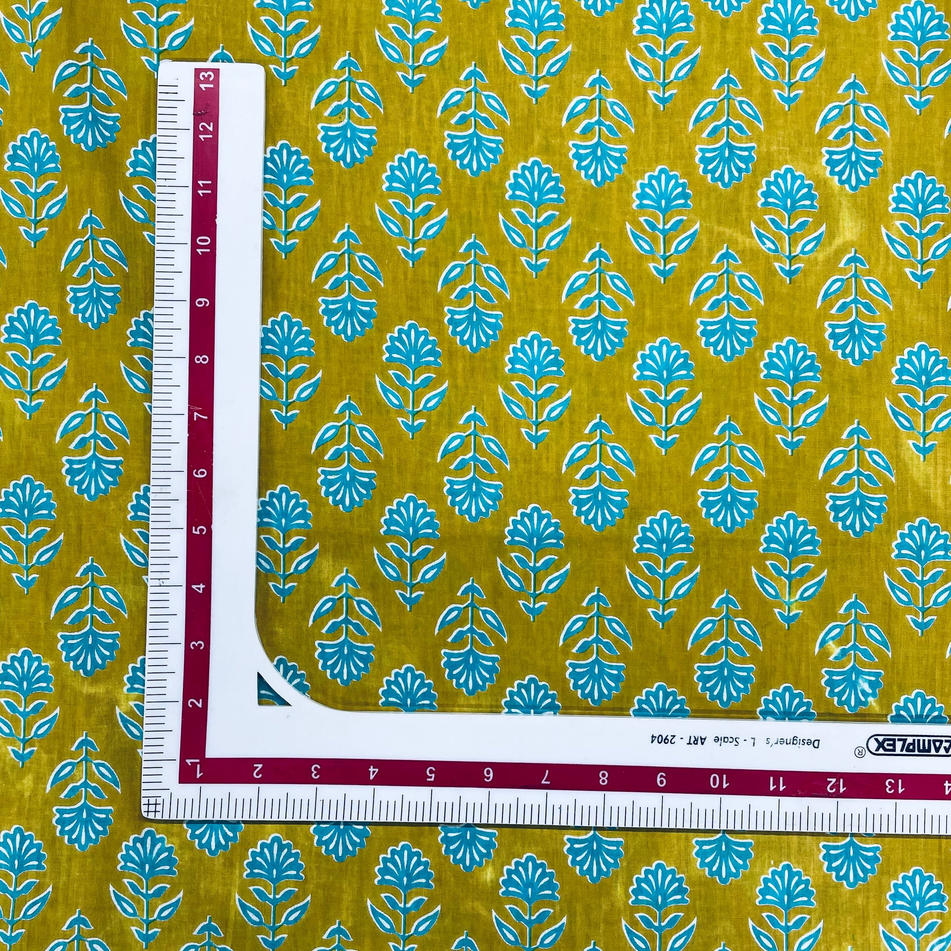 Yellow Floral With Hand Block Print Cotton Fabric Trade UNO