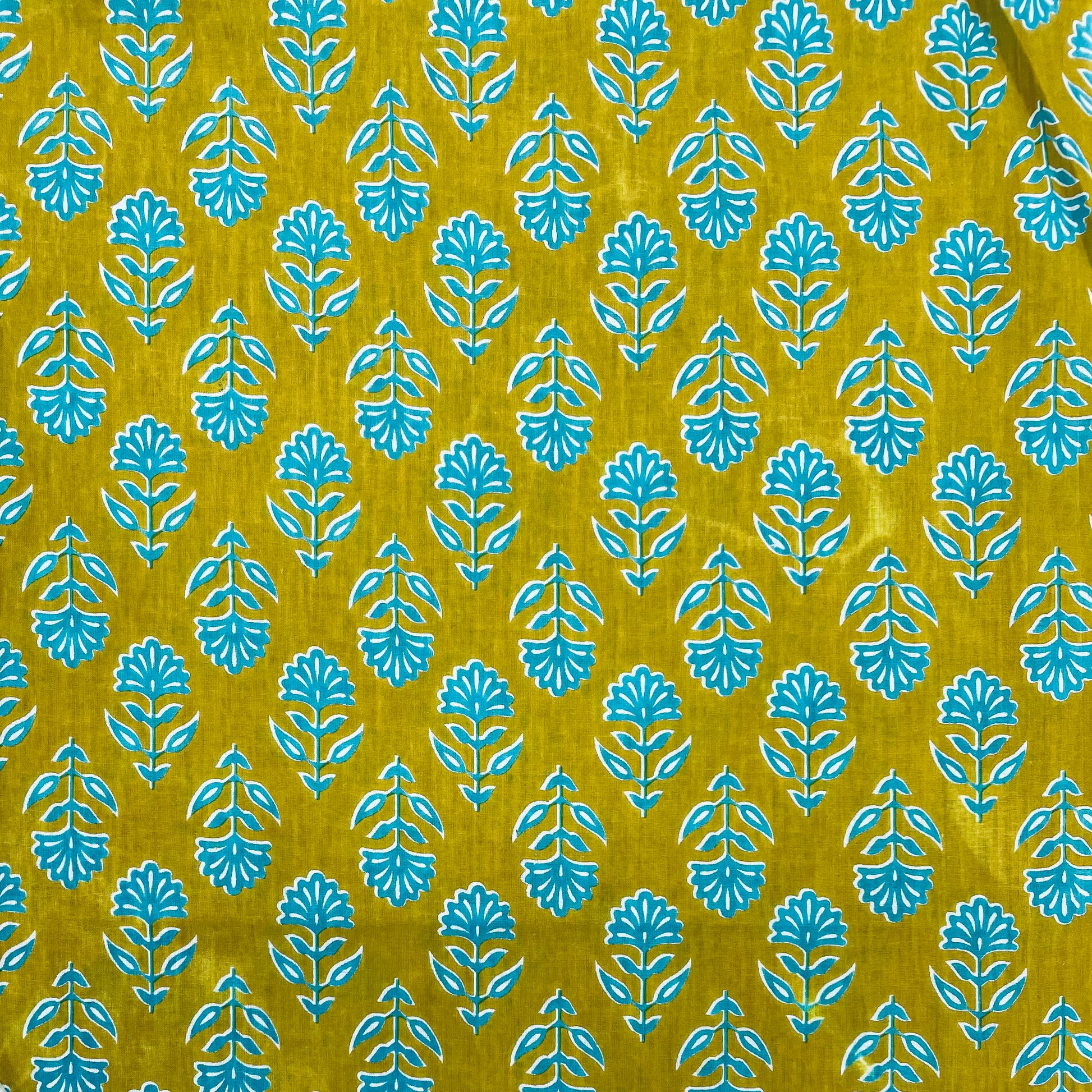 Yellow Floral With Hand Block Print Cotton Fabric Trade UNO