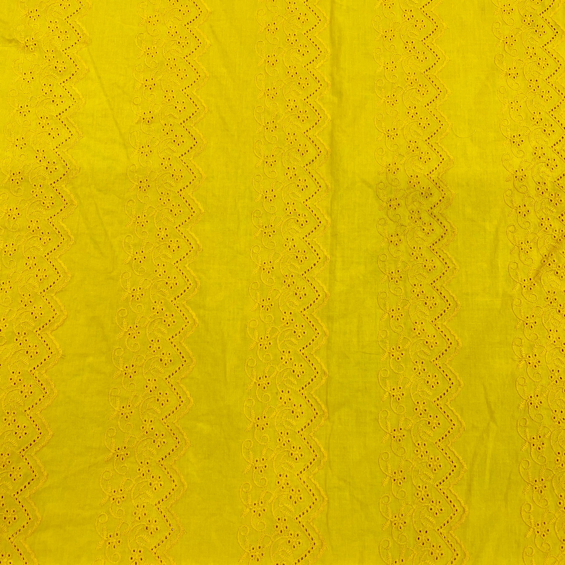 Yellow Schiffli Embroidery Cotton Fabric - TradeUNO