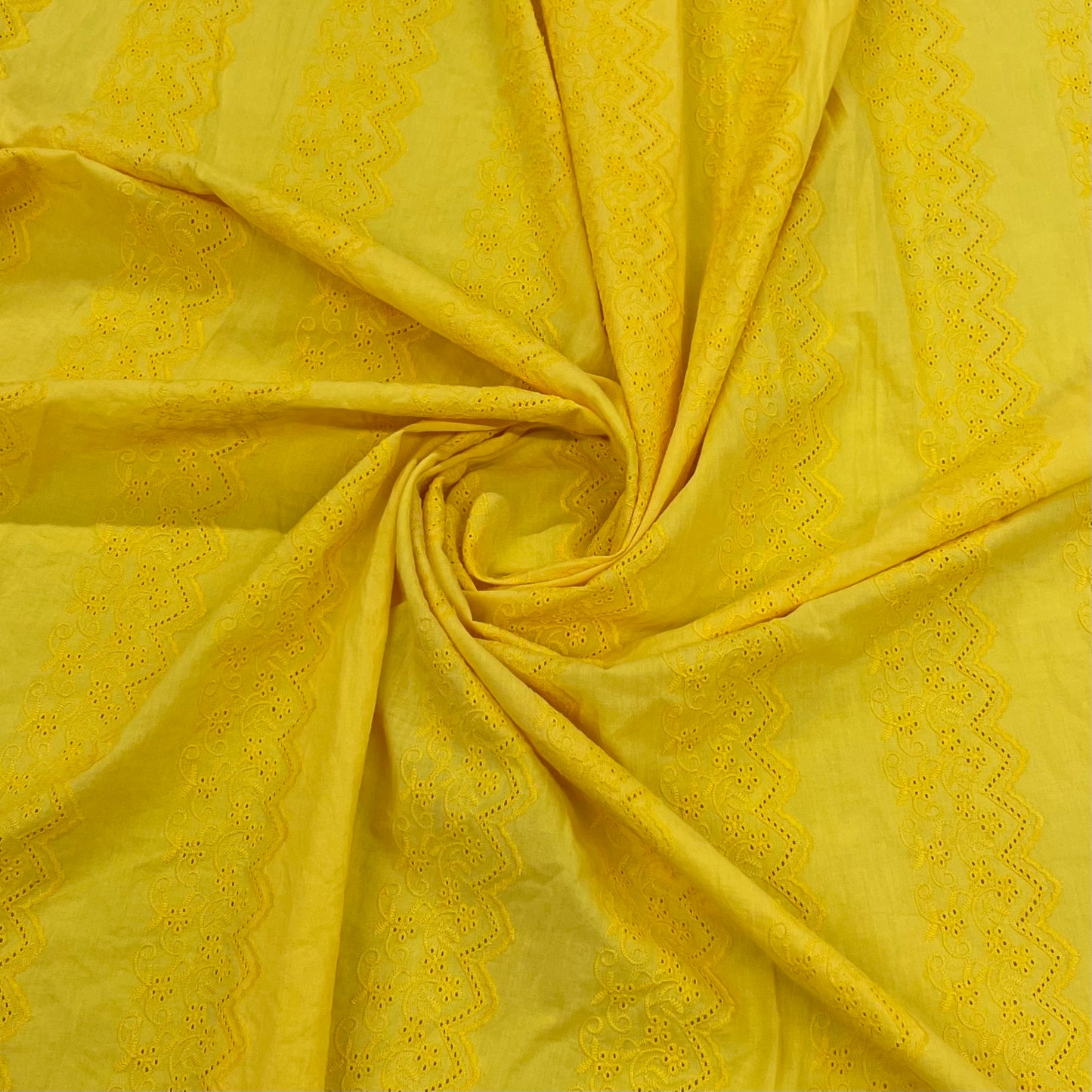 Yellow Schiffli Embroidery Cotton Fabric - TradeUNO