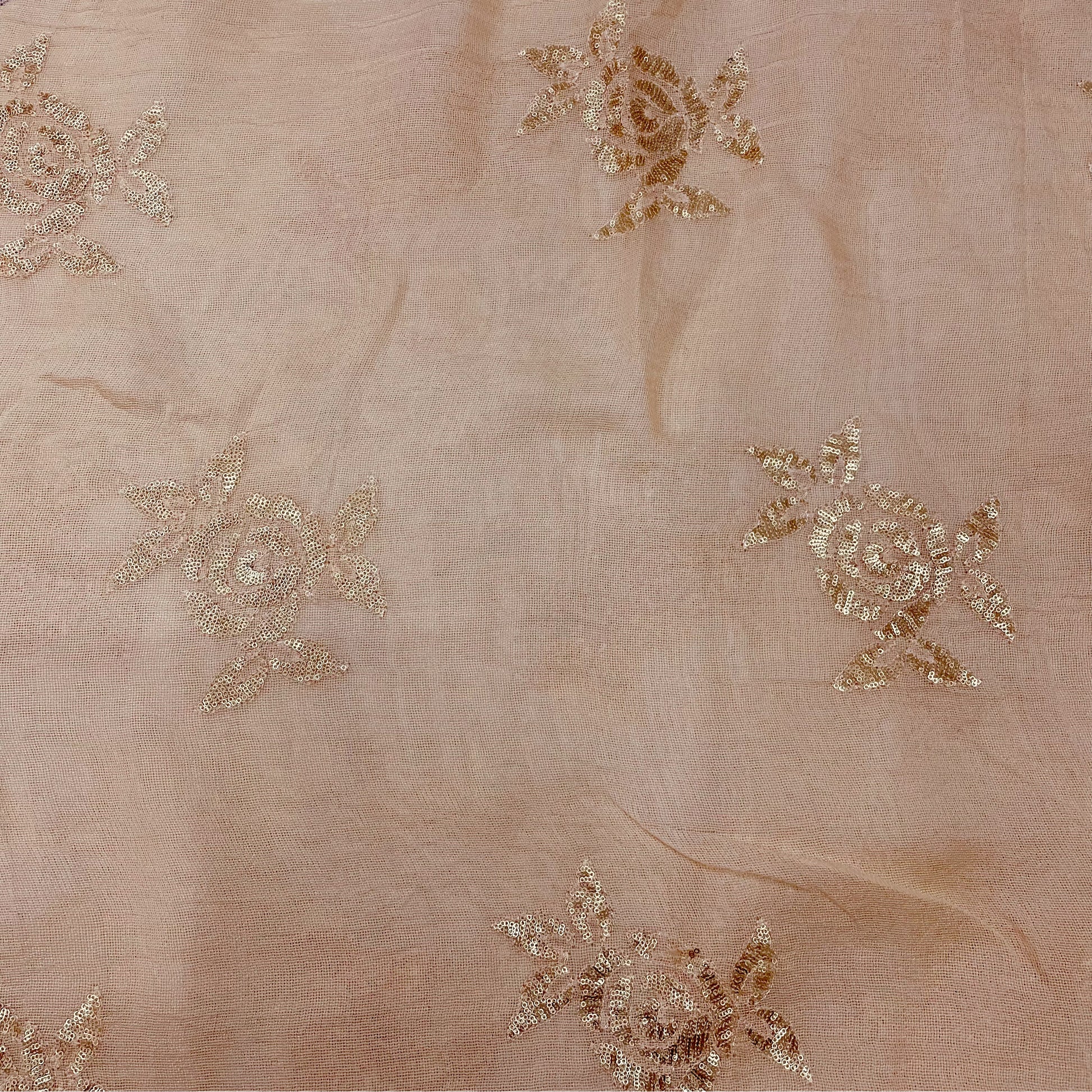 Peach Floral Embroidery Sequence Georgette Fabric - TradeUNO