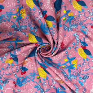 Pink With Blue Floral Print Rayon Fabric - TradeUNO