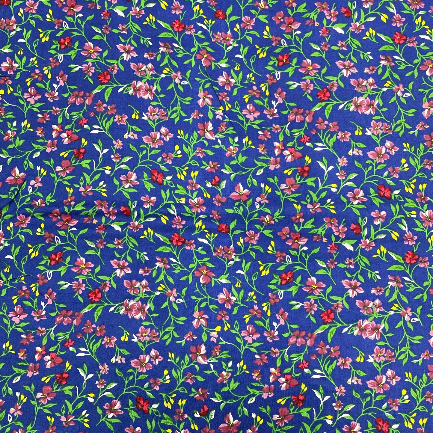 Blue With Green Floral Print Rayon Fabric - TradeUNO