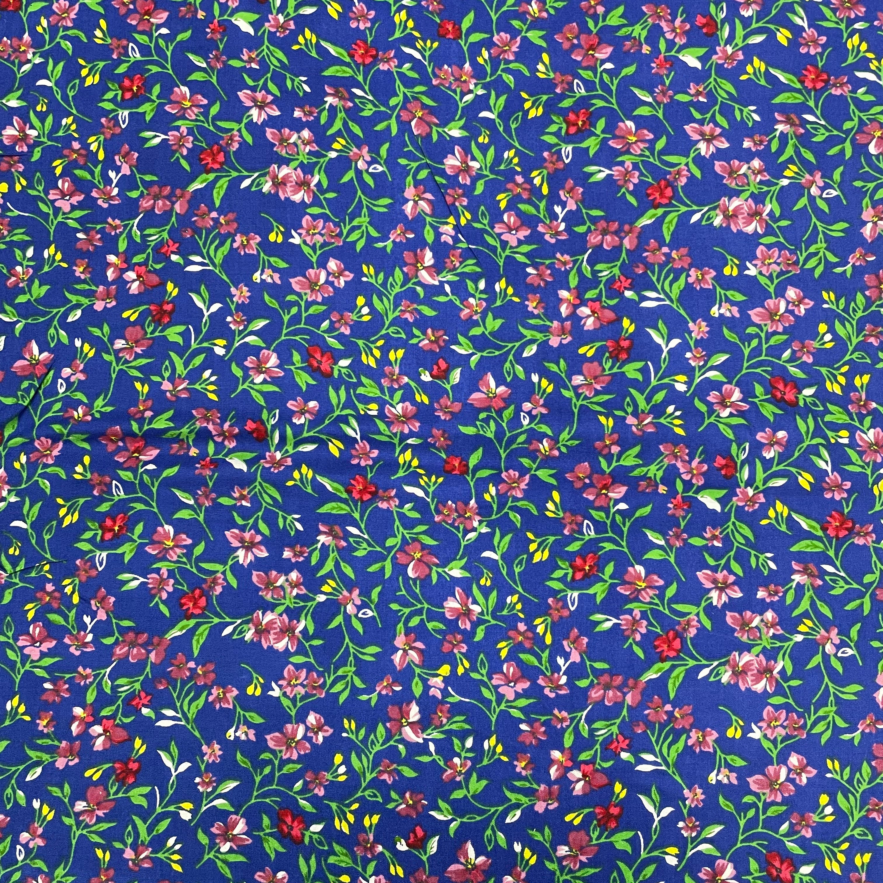 Blue With Green Floral Print Rayon Fabric - TradeUNO
