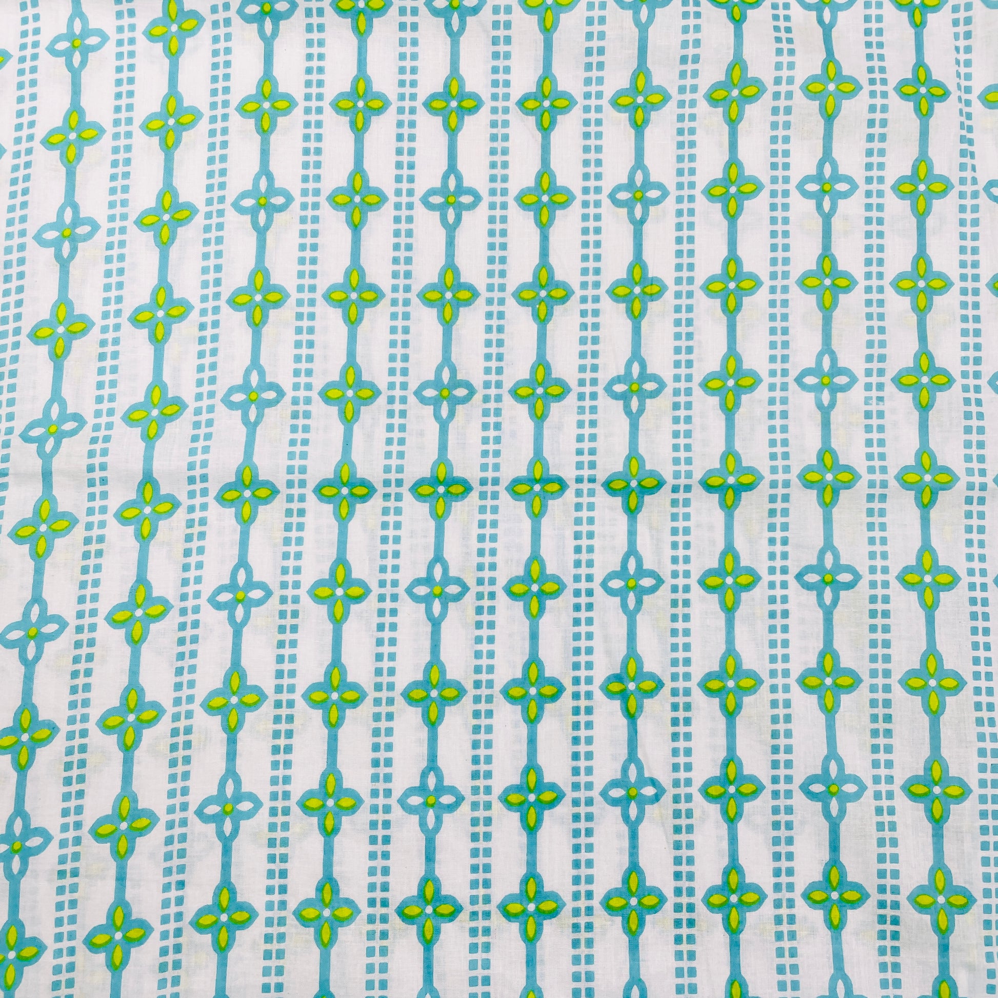 White & Green Geometrical Print Cotton Fabric - TradeUNO