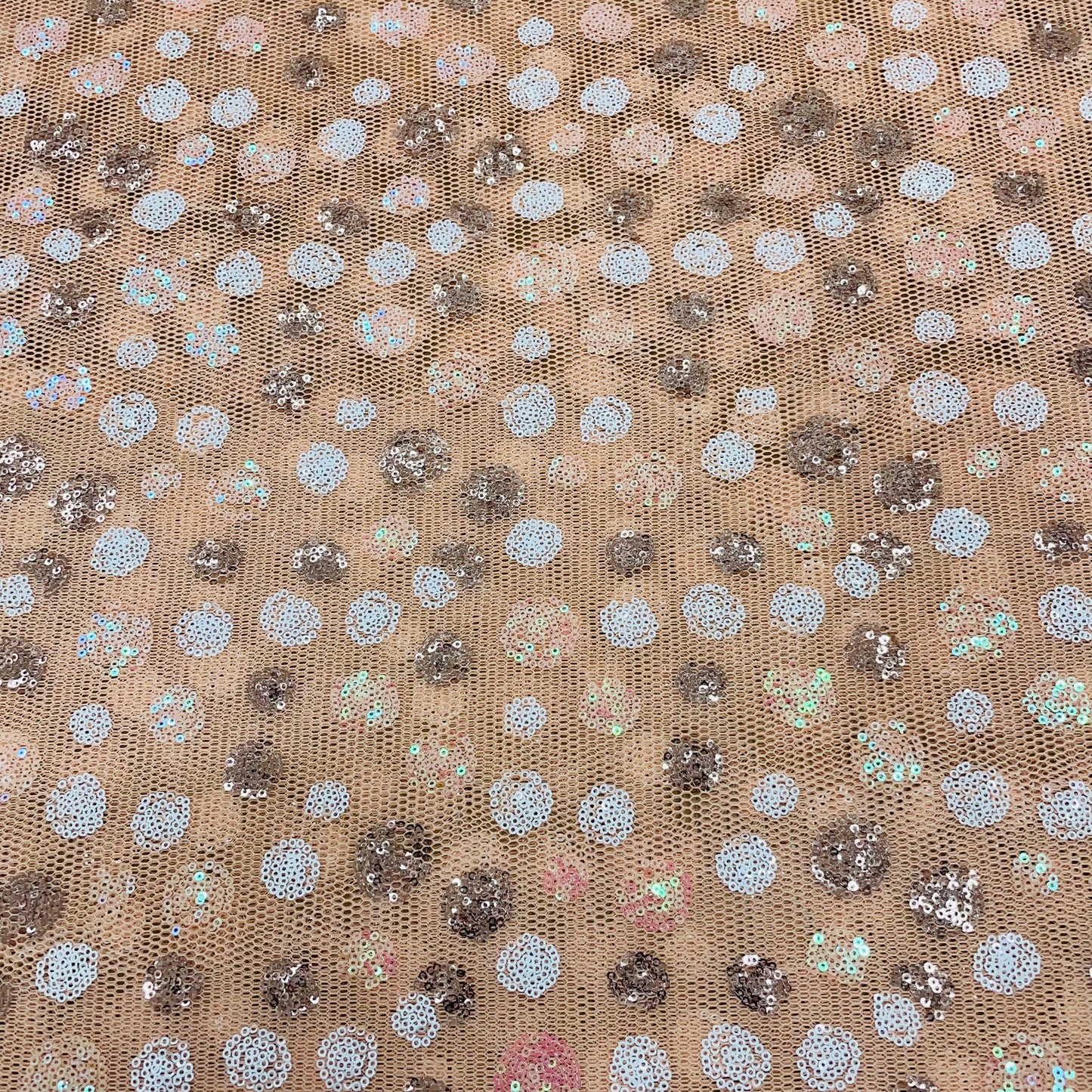 Peach with White Brown Sequence Embroidery Net Fabric - TradeUNO