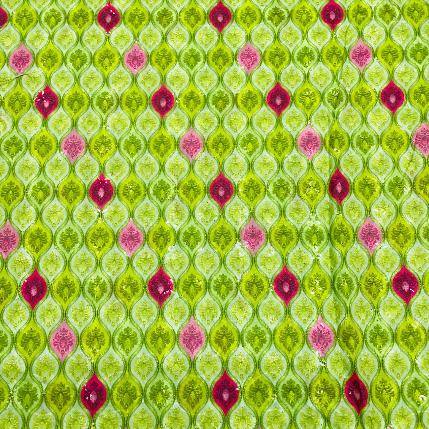 Green With Mutlicolor Cotton Embroidery Fabric - TradeUNO