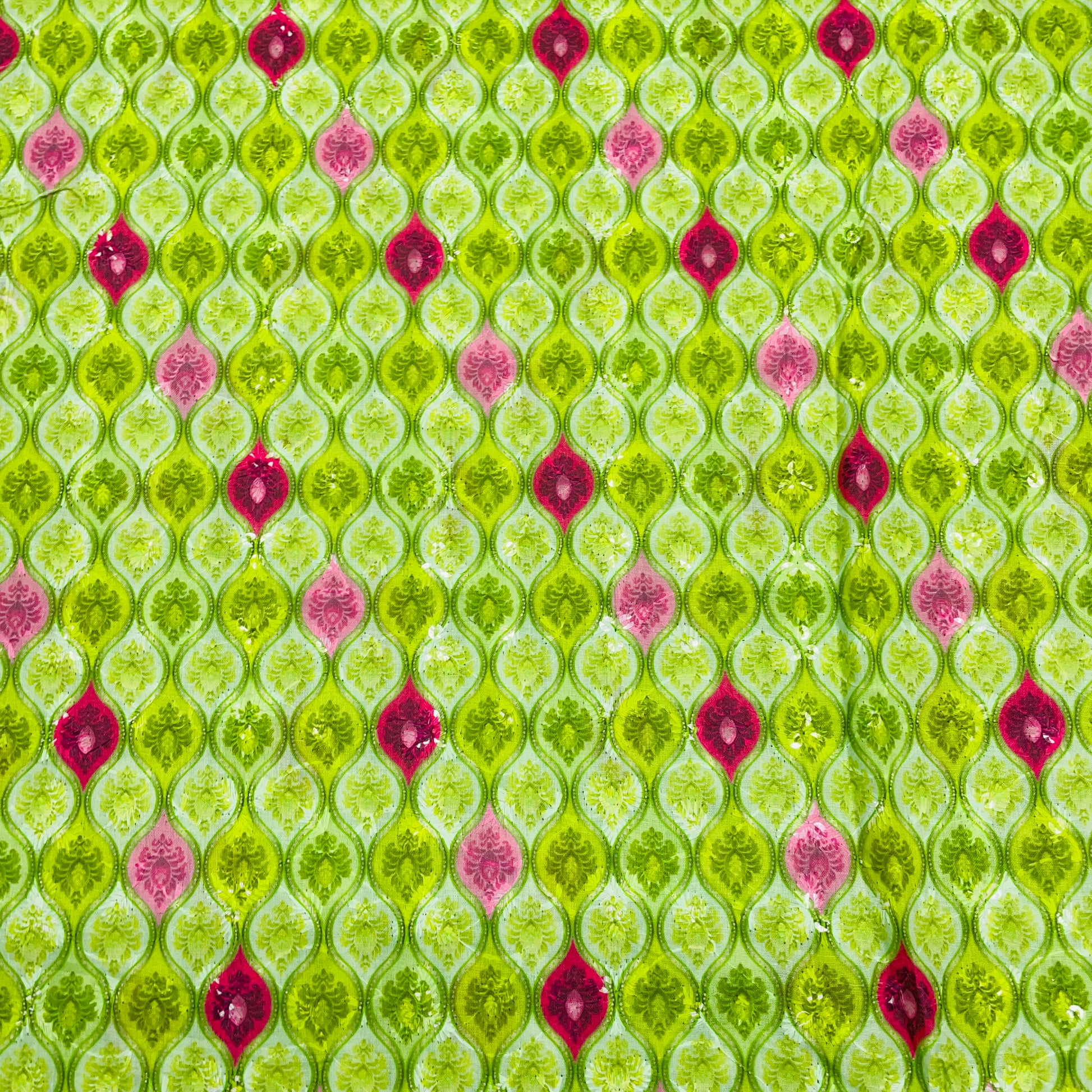 Green With Mutlicolor Cotton Embroidery Fabric - TradeUNO