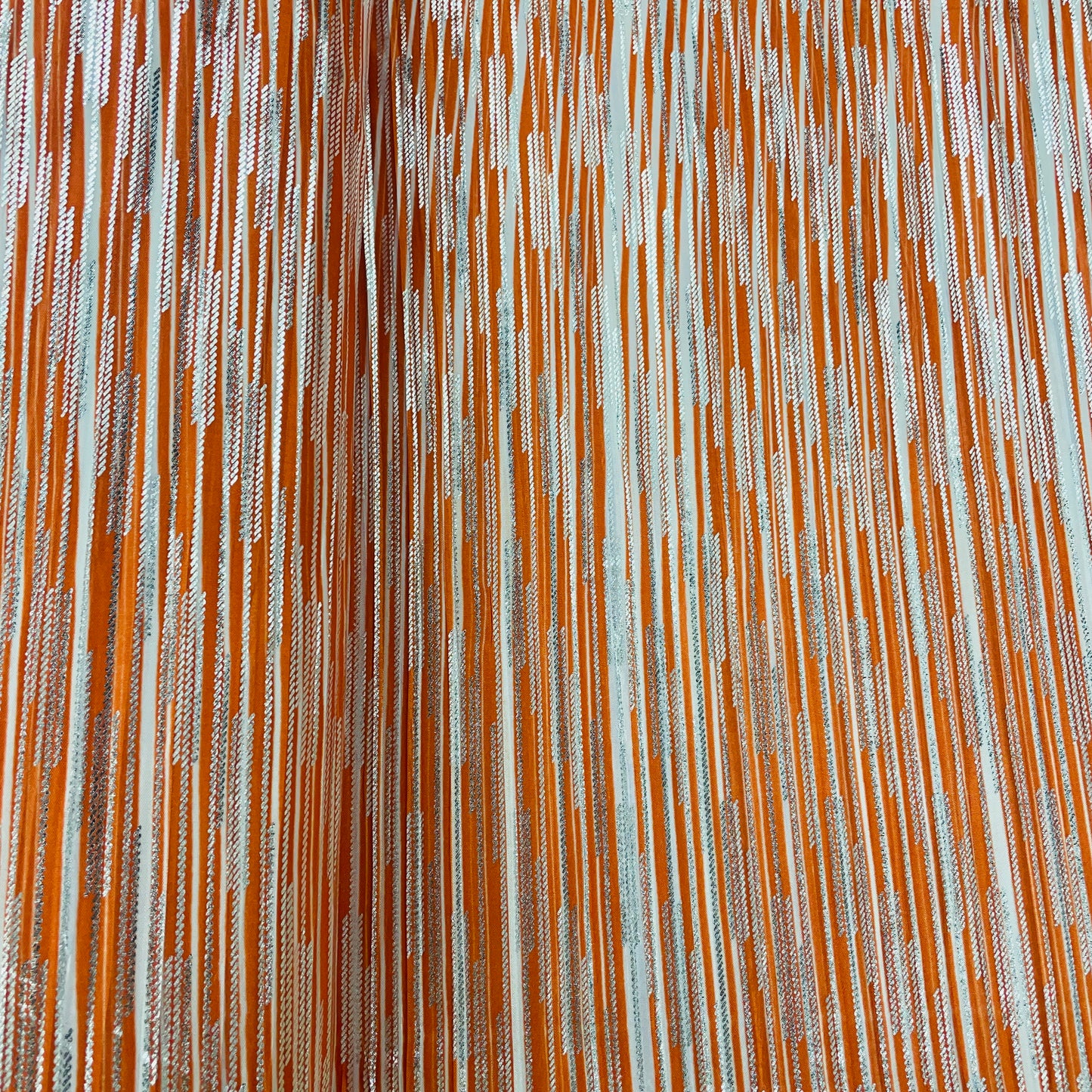 Orange & White Stripes with Foil Knitted Lycra Polyester Fabric - TradeUNO
