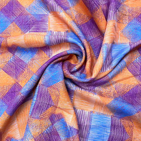 Multi Color Geometrical Print Russian Silk Fabric