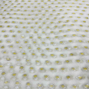 White with Golden and Silver Lurex Geometrical Georgette Jacquard Dyeable Fabric