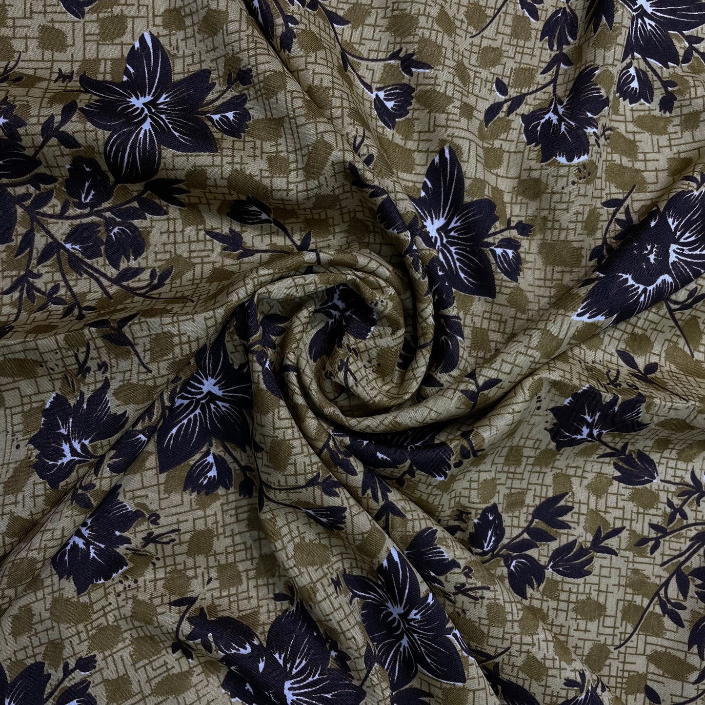 Mustard With Brown Floral Crepe Fabric - TradeUNO