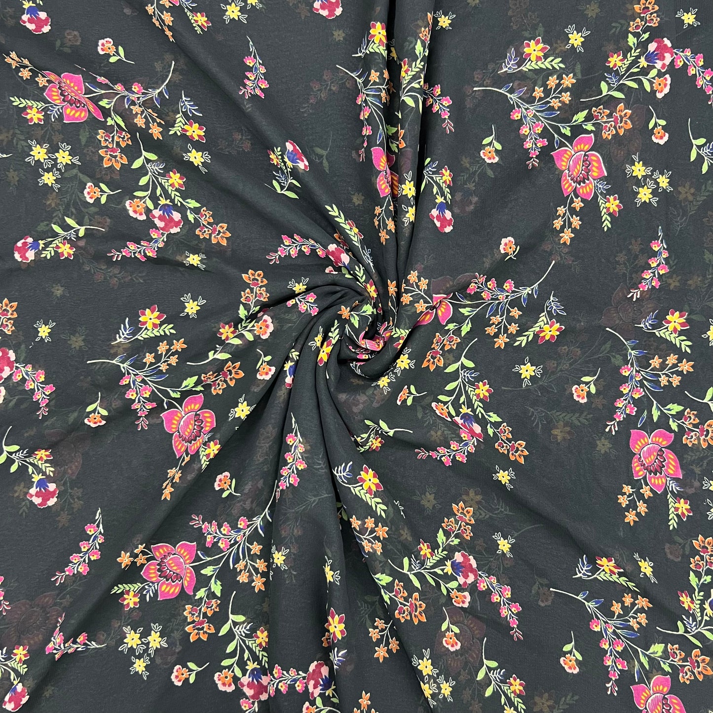 Black Floral Print Georgette Fabric - TradeUNO
