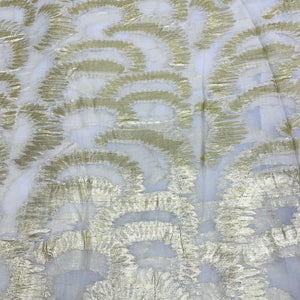 White with Golden Lurex Geometrical Georgette Jacquard Dyeable Fabric