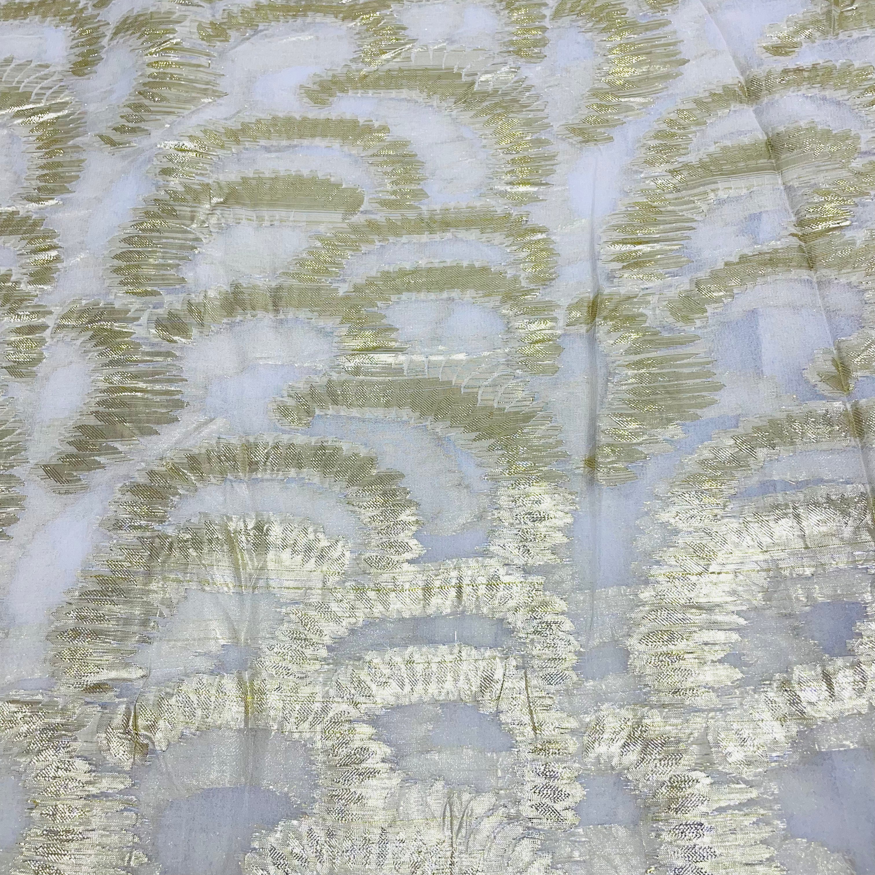 White with Golden Lurex Geometrical Georgette Jacquard Dyeable Fabric