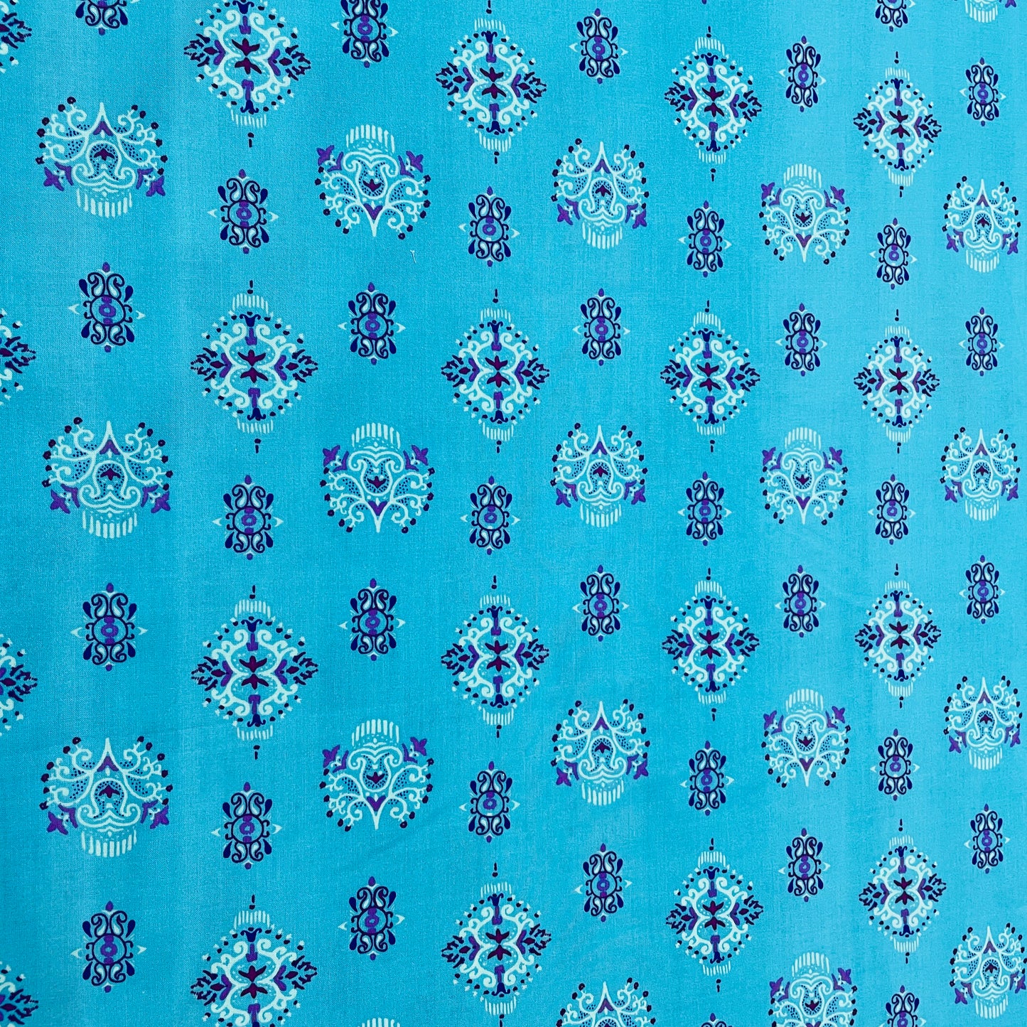 Sky Blue Traditional Print Rayon Fabric - TradeUNO