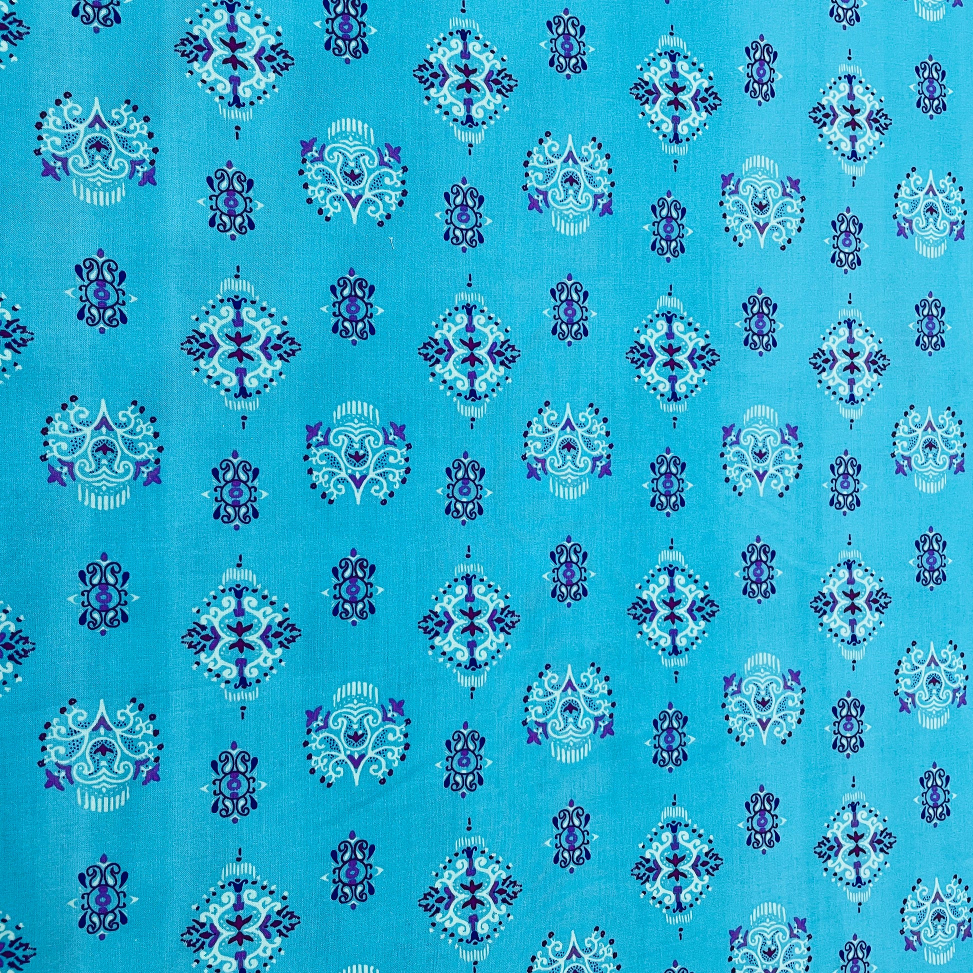 Sky Blue Traditional Print Rayon Fabric - TradeUNO